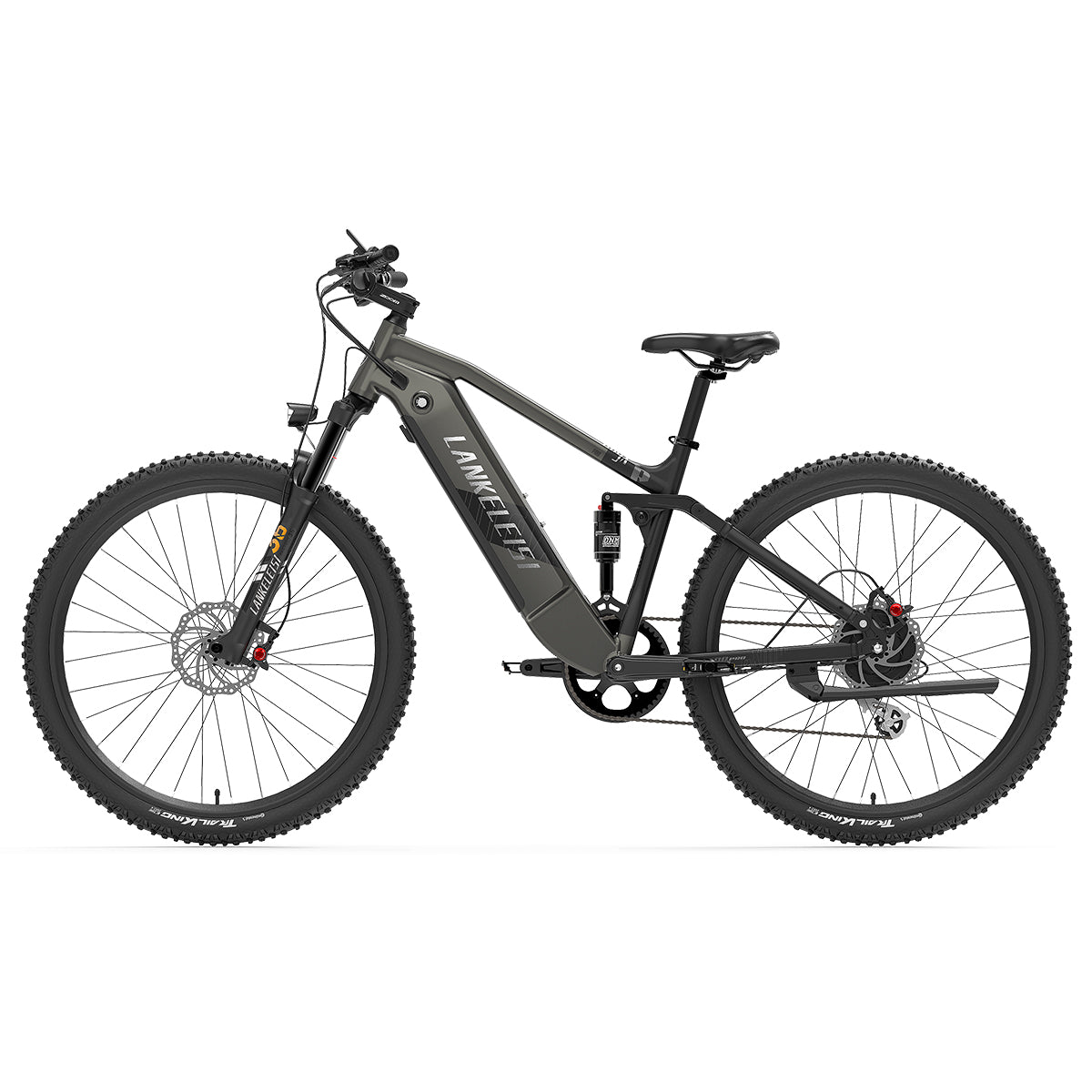 Mountain electric bike by Lankeleisi Bikes with a sturdy frame, front suspension, and mountain tires for off-road riding.