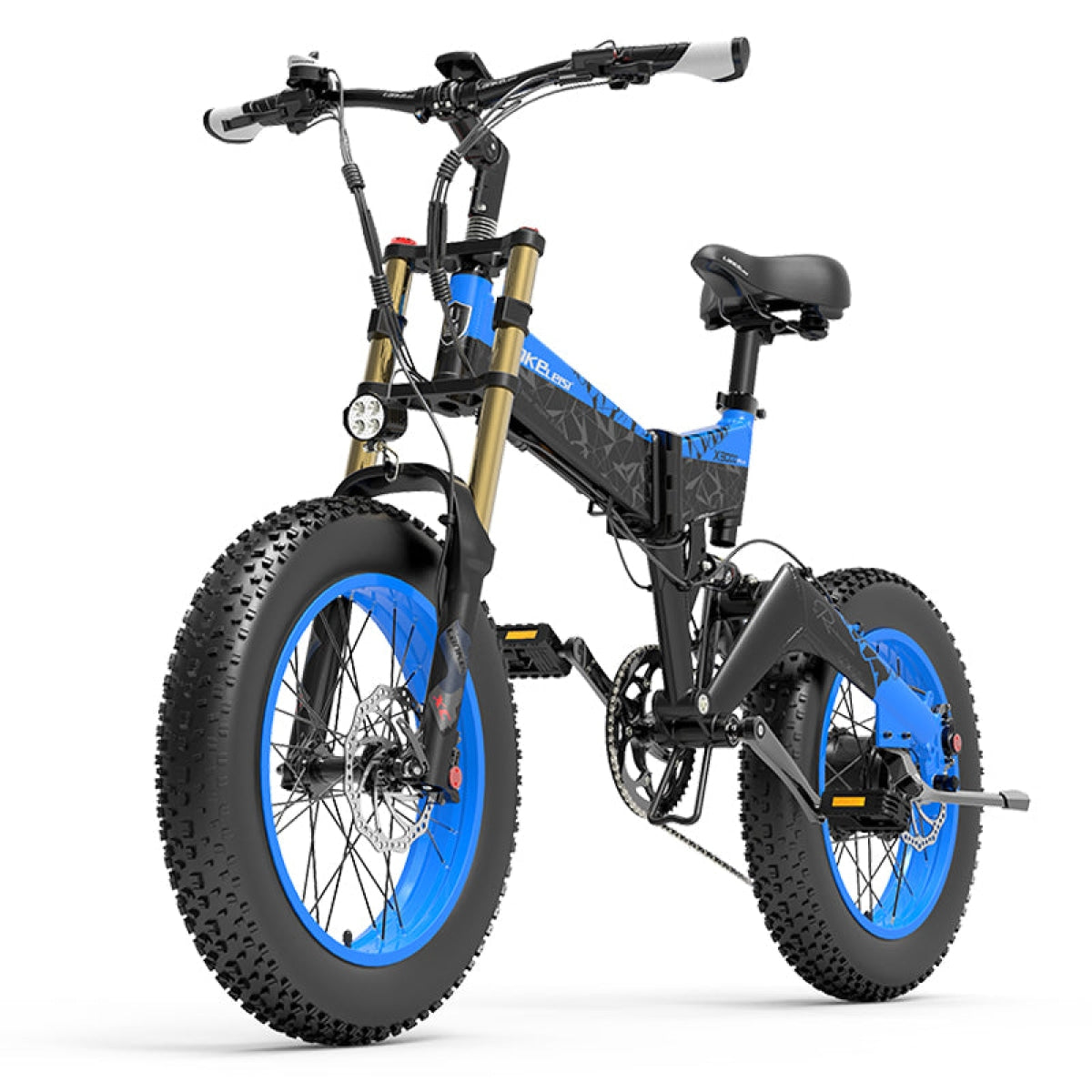 Yellow LANKELEISI X3000Plus-UP fat tire snow e-bike with sturdy frame and fat tires, designed for winter riding.