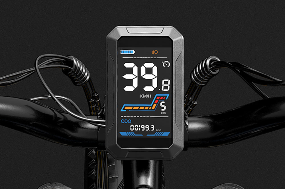 Multifunctional LCD display accessory for LANKELEISI electric bikes, showing digital readouts and control buttons.