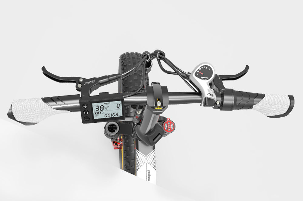 Lankeleisi Bikes handlebar shown on bicycle headstock, featuring a sleek, black design suitable for mountain or hybrid bikes.