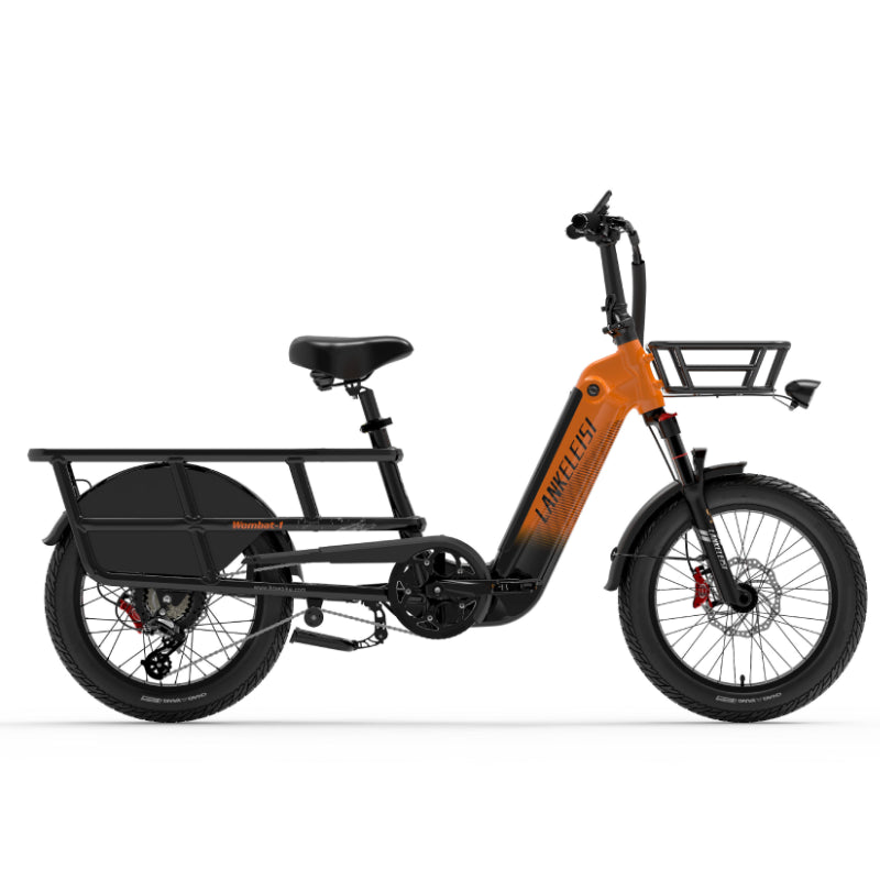 LANKELEISI Wombat-1 1000W long-range cargo electric bike with sturdy frame and large tires, designed for heavy-duty transportation.