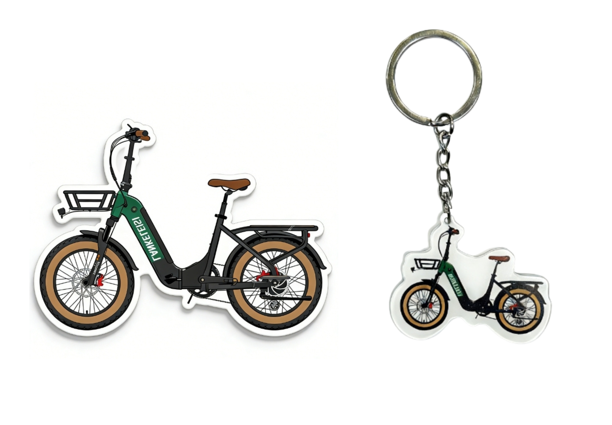 LANKELEISI GOLF-X & X3000MAX refrigerator magnet and keychain, featuring their branding and intricate design details.
