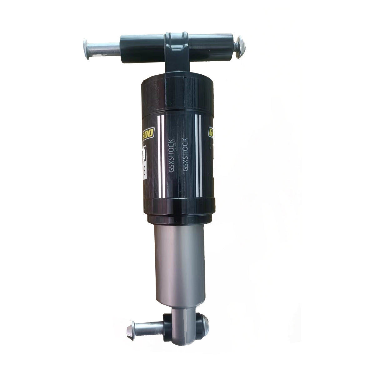 LANKLEISI E-bike rear suspension shock absorber showing a black coil spring and mounting components on a bicycle.