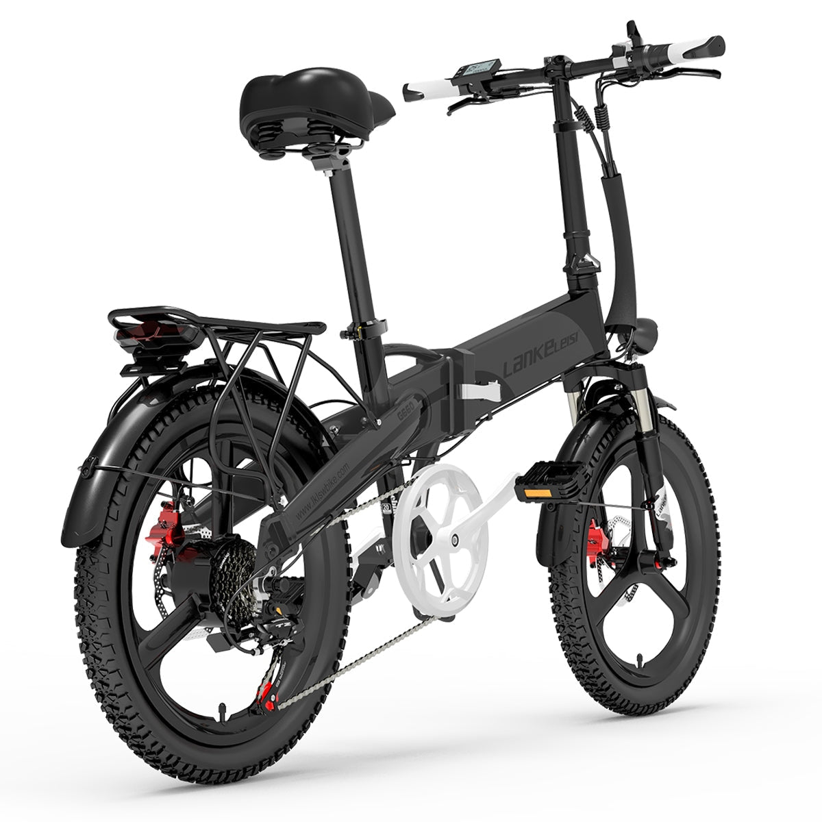Lankeleisi G660 folding electric city bike with black frame and compact design, suitable for urban commuting and easy storage.