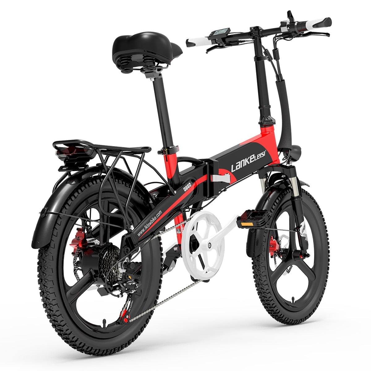Lankeleisi G660 folding electric city bike with step-through frame, black finish, and integrated battery for urban commuting.