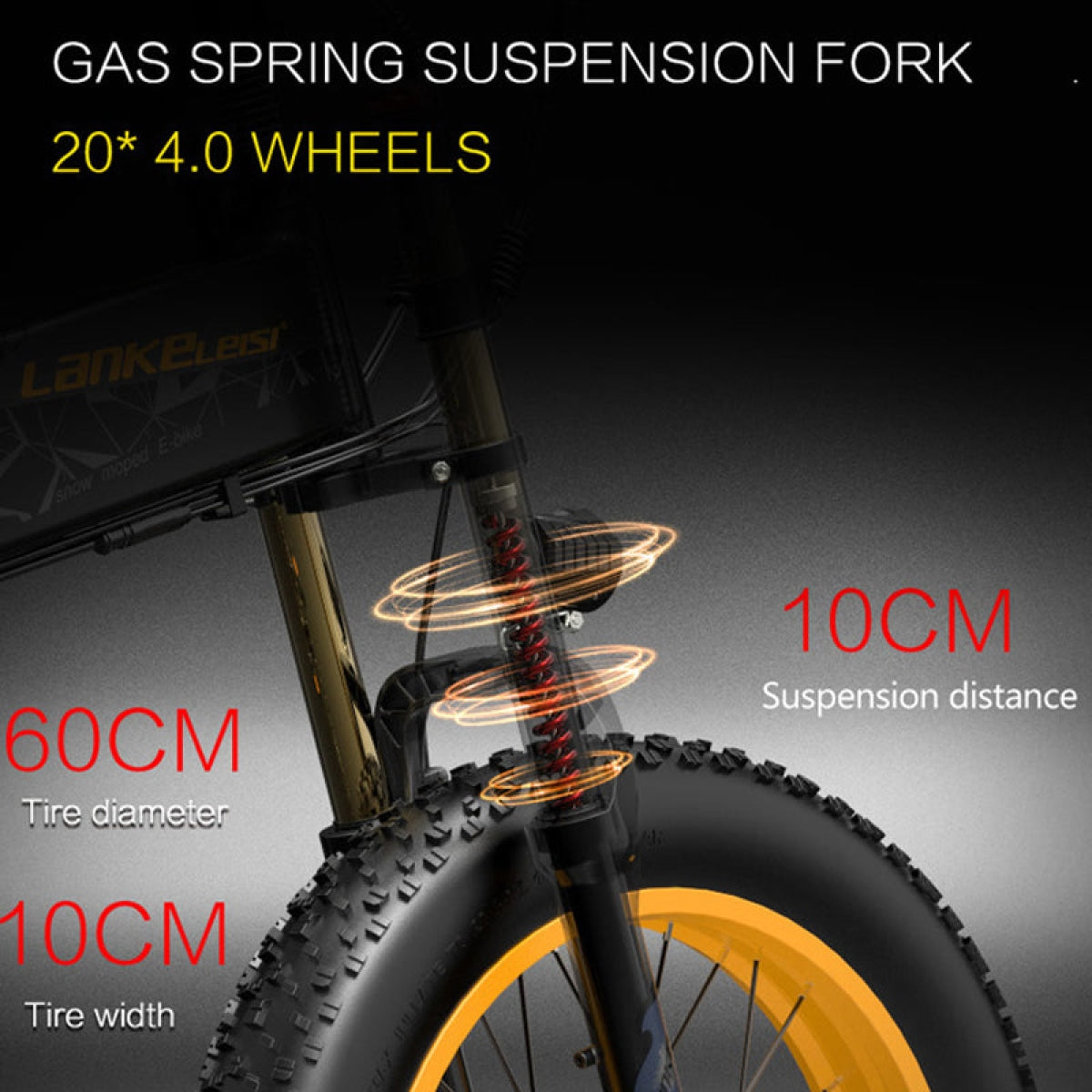 Yellow LANKELEISI X3000Plus-UP fat tire snow e-bike with thick tires and electric motor, designed for off-road winter riding.