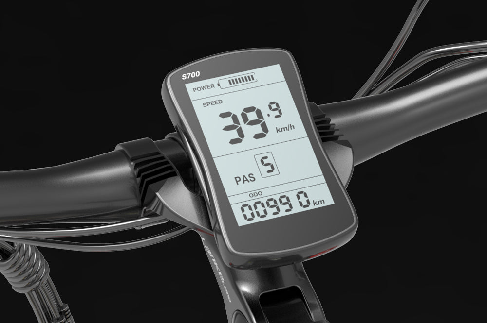 Multifunctional LCD display accessory for LANKELEISI electric bikes, showing speed, battery, and riding data on a sleek screen.