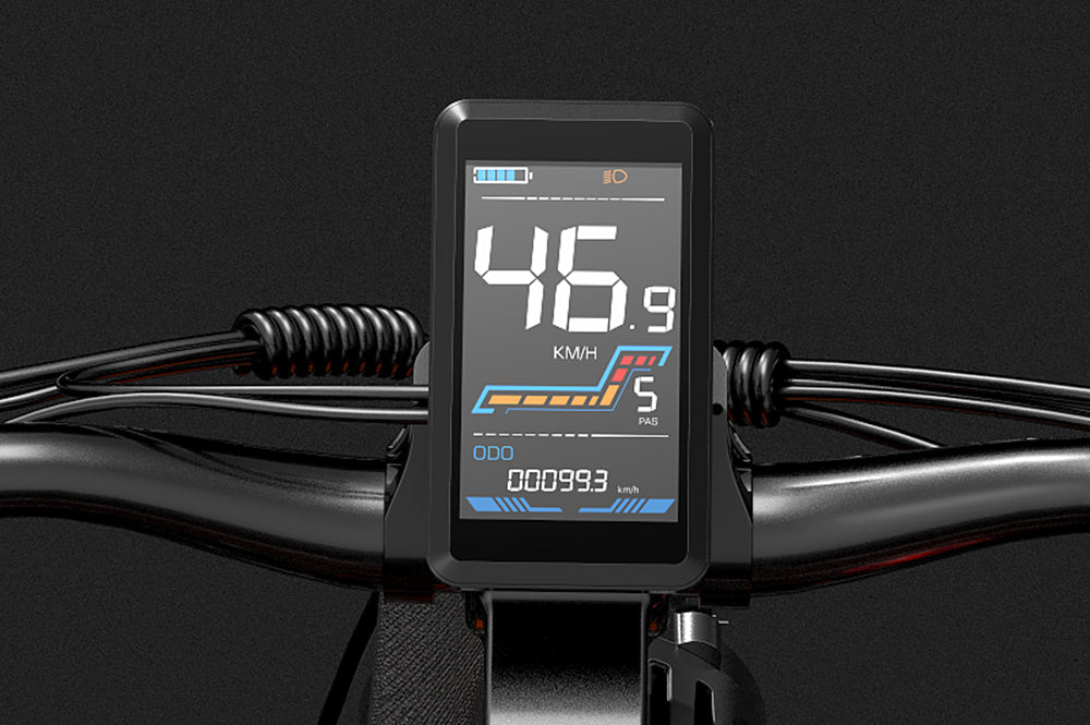 Multifunctional LCD display accessory for LANKELEISI electric bikes, showing controls and digital readout on a bike handlebar