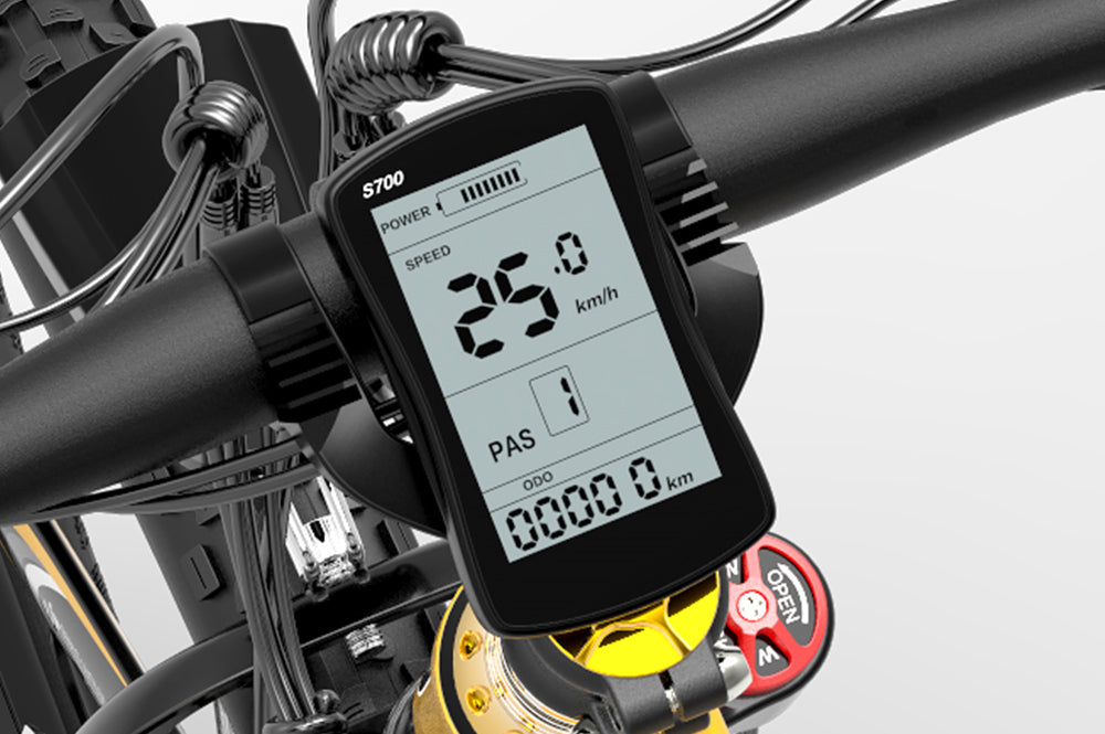 Multifunctional LCD display accessory for LANKELEISI electric bikes, showing speed, battery, and navigation on a sleek screen.