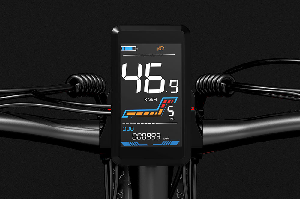 Multifunctional LCD display accessory for LANKELEISI electric bikes, showing controls and digital readout on a sleek screen