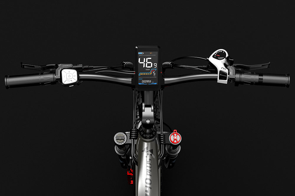 Lankeleisi Bikes handlebar for mountain bike, showing close-up of black metal handlebar attached to bike headstock