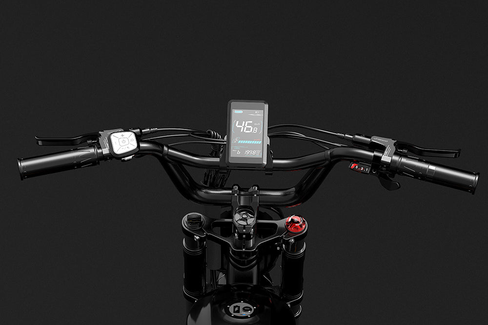 Lankeleisi Bikes handlebar with grips and controls, mounted on a bicycle headstock, suitable for mountain or touring bikes.