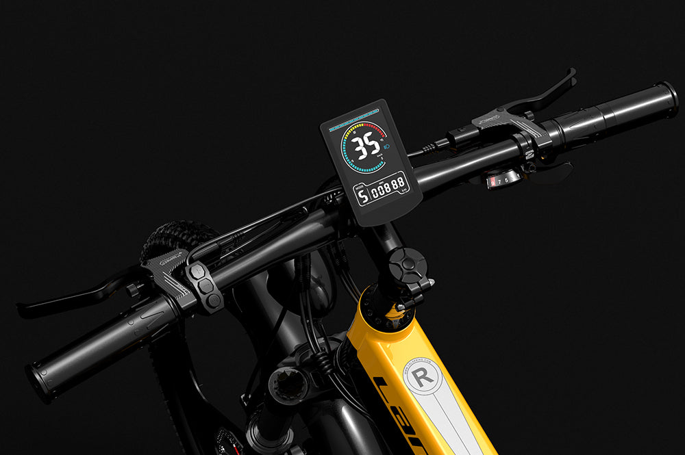 Lankeleisi Bikes handlebar for mountain bike, showing the black handlebar and bike headstock with branding details