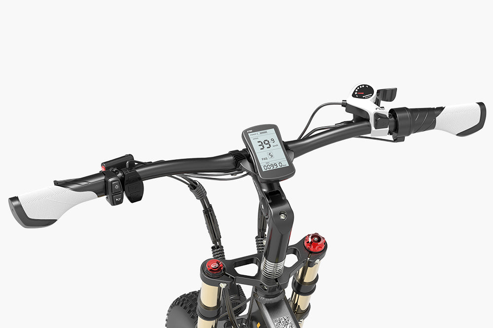 Lankeleisi bikes handlebar with grips and control area, mounted on bicycle headstock, showing metal construction and ergonomic design.